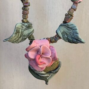 Vintage Green and Pink Floral Necklace